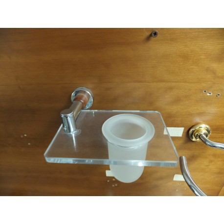 Porta spazzolino a parete in vetro satinato supporto plastica.Prodotto nuovo da esposizione.